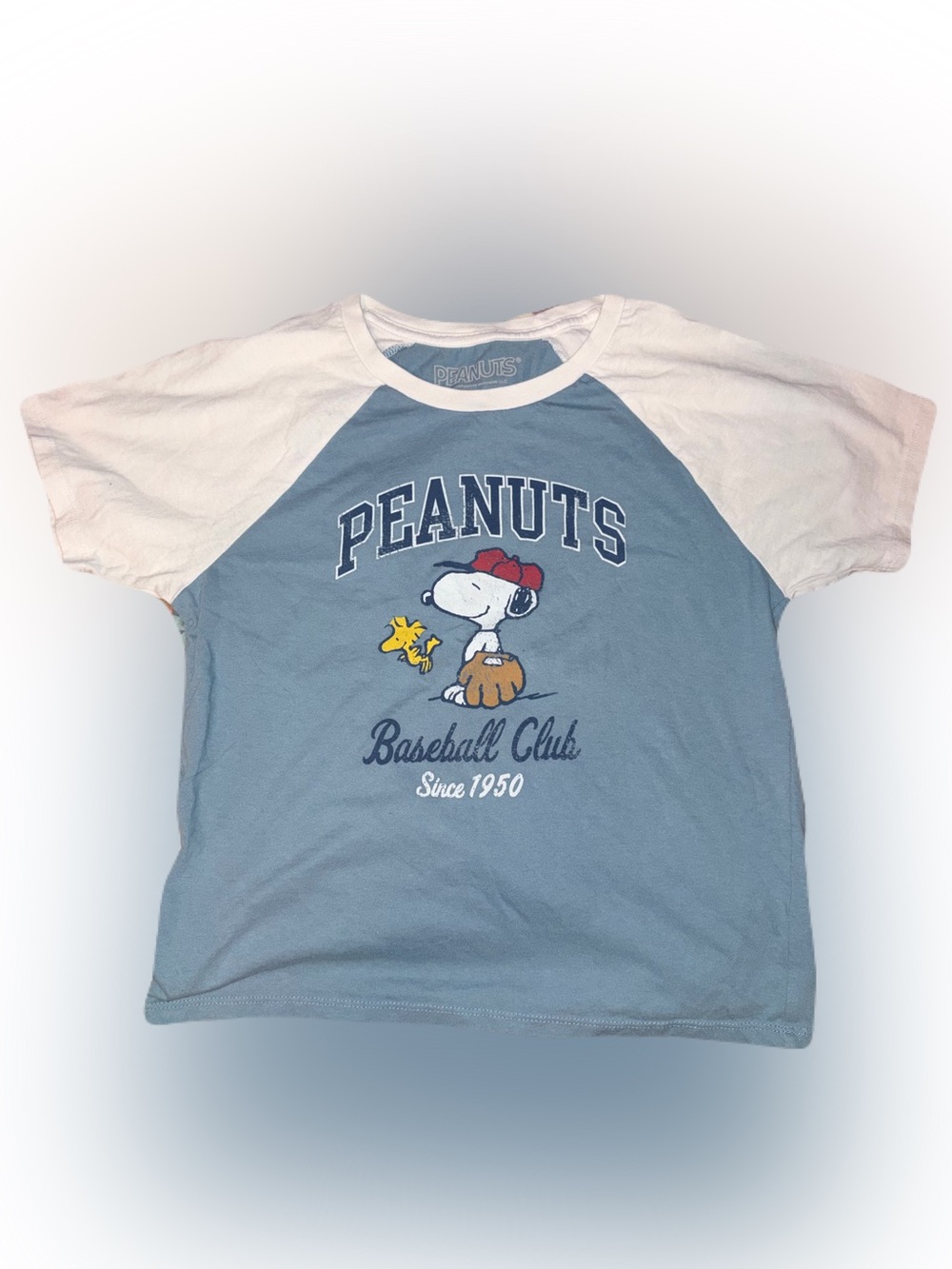 Peanuts Light Blue & White Baseball Club Tee with Snoopy
